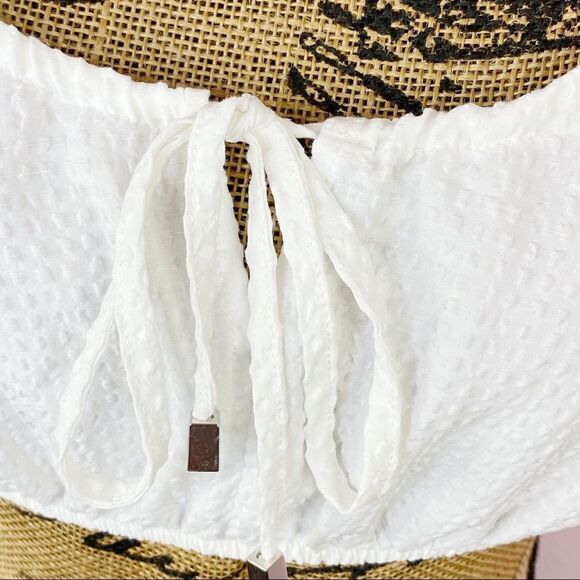 Zara Textured Cotton Linen Blend Smocked Back Crop Top White Large NWT - Picture 6 of 12